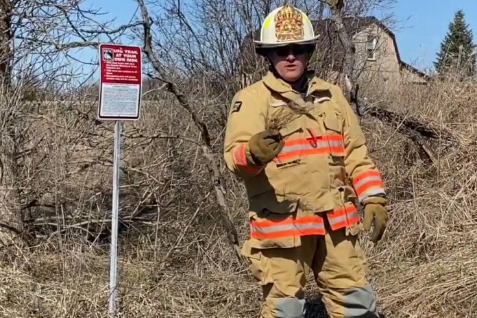 Fire Chief Mark Pankhurst of Kawartha Lakes Fire Rescue Services explains dry conditions in a video from April 2020. (Screenshot)