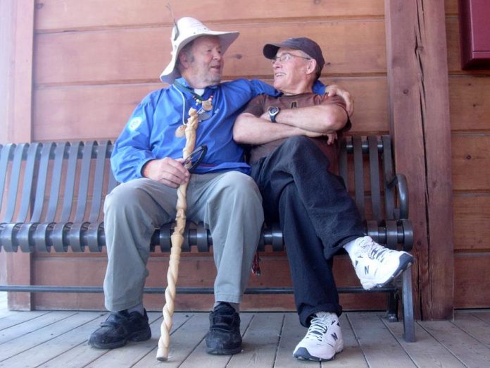 Neil Broadfoot with Kirk Wipper (left), founder of The Canadian Canoe Museum, in 2008. (Photo: Kandalore Nor'wester Society)