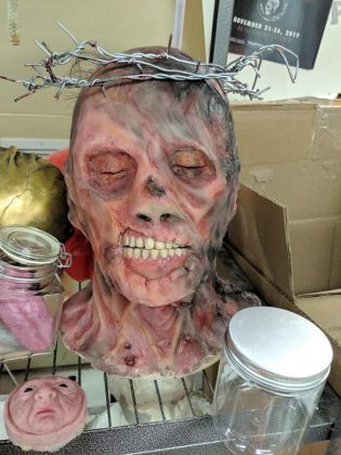 A monster head prop from the film "Making Monsters", which garnered Omemee makeup FX artist Rhonda Causton three nominations. The horror film may be coming to Netflix in the fall. (Photo: Sam Tweedle / kawarthaNOW.com)