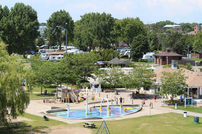 The splash pad in Victoria Park in Cobourg will be open daily effective July 10, 2020, but with new health and safety protocls in place due to COVID-19. Capacity will be limited to 10 people at a time, and wo staff from YMCA Northumberland will be on-site daily to assist splash pad users and ensure rules and procedures are being followed. (Photo: Town of Cobourg)