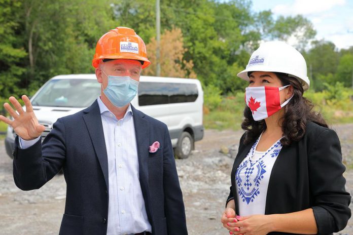 Kawartha Participation Projects CEO Patrick Cooper with Peterborough-Kawartha MP Maryam Monsef during a recent visit to the construction site of a 25-rental-unit development at 3789 Water Street in Peterborough. (Photo courtesy of office of Maryam Monsef)