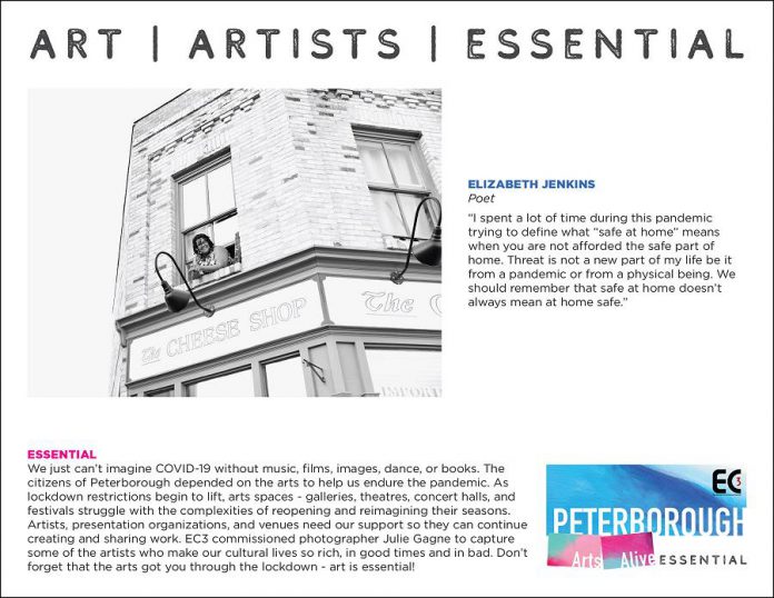 Poet Elizabeth Jenkins from the Electric City Culture Council's ESSENTIAL project, with photography by Julie Gagne, curation and coordination by  Sarah McNeilly, and layout and design by Rob Wilkes. (Graphic courtesy of Electric City Culture Council)
