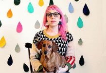 Peterborough artist Kathryn Durst (pictured with her dog Chili) has been selected to create a public art mural in downtown Peterborough commissioned by the First Friday Ptbo Art Crawl. Trained in animation, Durst is now an illustrator of children's books, including Sir Paul McCartney's best-selling children's book "Hey Grandude!", which was published in 2019. (Photo via First Friday Ptbo / Facebook)