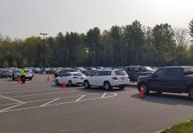 Cars lined up at the drive-through COVID-19 testing centre at Eastgate Memorial Park in Peterborough on September 22, 2020, when 460 people were tested. (Photo: Peterborough Regional Health Centre / Twitter)