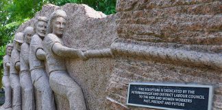 Labour Day celebrates the collective accomplishments of the labour movement in improving working conditions and justice for workers, as symbolized by this memorial in Millennium Park erected by the Peterborough District Labour Council and dedicated to workers past, present, and future. A post-pandemic economic recovery plan that invests in environmentally sustainable industries could create millions of sustainable jobs for Canadians, vibrant and resilient communities, and improve the lives of marginalized workers. (Photo: Lester Balajadia)