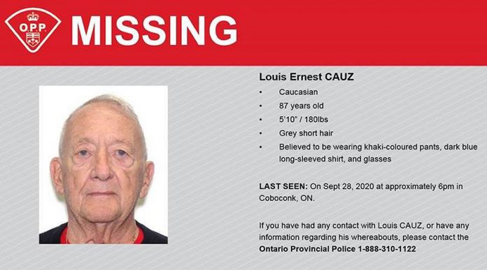 Louis Cauz was last seen around 6 p.m. on September 28, 2020 in in Coboconk in the City of Kawartha Lakes. (Police-supplied image)