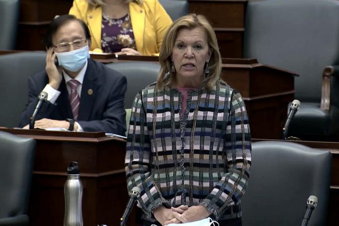 Ontario Minister of Health Christine Elliott during Question Period at Queen's Park on September 21, 2020, where she confirmed the government would be releasing its fall preparedness plan over several days this week. (Ontario Legislature screenshot)