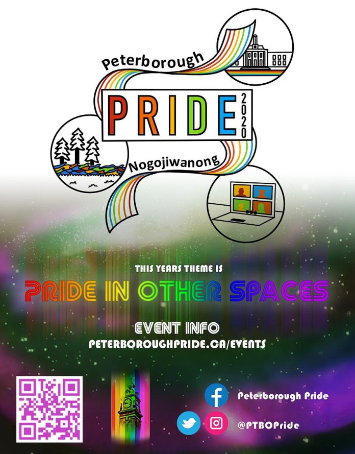 The theme of the year's virtual Peterborough Pride Week is "Pride in Other Spaces", as the COVID-19 pandemic means there can be no Pride parade or large public gatherings. People are encouraged to show their "Pride in Other Spaces" by flying Pride-related flags  or by decorating their homes and businesses to signal that they are a part of a welcoming community where nobody needs to feel isolated or unsafe. (Graphic courtesy of Peterborough Pride)