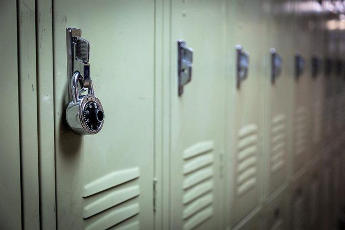 A combination lock on a school locker. (Stock photo)