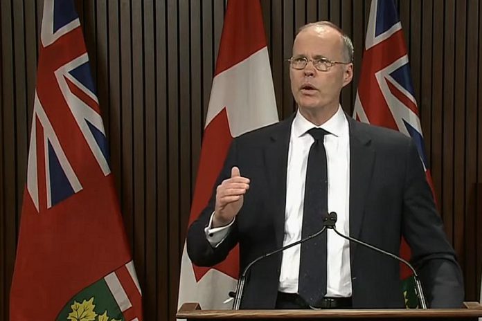Adalsteinn Brown, dean of the Dalla Lana School of Public Health at the University of Toronto, speaks about updated modelling projections for COVID-19 at a media conference in Queen's Park on October 29, 2020. (CPAC screenshot)