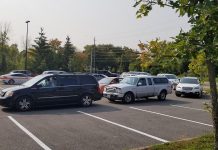 Line-ups of cars at the Eastgate Memorial Park COVID-19 drive-through testing site in Peterborough will be a thing of the past as of October 9, 2020. All testing will be by appointment only, and only people who meet the province's eligibility crieria for a COVID-19 test will be allowed to get one. (Photo: Peterborough Regional Health Centre / Facebook)