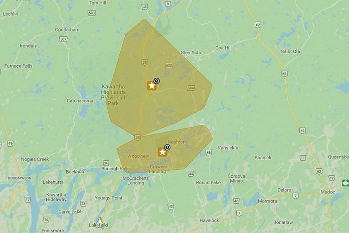 The affected area of Hydro One's planned outage from 8 a.m. to 2 p.m. on October 18, 2020.  (Map: Hydro One)