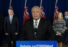 Ontario Premier Doug Ford announces new public health measures in Toronto, Peel, and Ottawa at a media conference at Queen's Park on October 10, 2020. (CPAC screenshot)