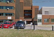 As of October 19, 2020, the COVID-19 assessment centre at Ross Memorial Hospital in Lindsay will move inside the hospital, in the former admitting area at the south side of the hospital. Free parking for people visiting the assessment centre is available in the short-term parking lot at the south side of the hospital, entering from Kent Street. Testing is by appointment only. (Photo: Google Maps)