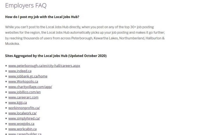 The Workforce Development Board website also includes a list of frequently asked questions for both job seekers and employers who would like more information about the Local Jobs Hub. (Screenshot)