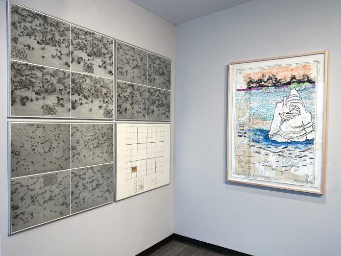 'A Print in Four Parts' by Robin Mackenzie and 'Coastal Journey #2: Past the Dog Island' by Anne Meredith Barry, two of the pieces on display in 'Selections from the Collection in the Time of COVID'. (Photo courtesy of Art Gallery of Peterborough)