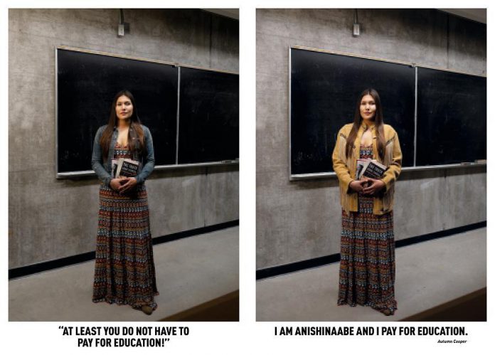 Autumn Cooper, an Indigenous student at Trent University who participated in the 'Breaking Down Stereotypes' photo-based community art project. The project is on display at Artspace in downtown Peterborough until November 14, 2020. (Photos by Annie Sakkab)