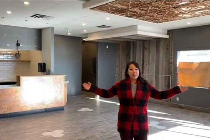 Susan Tung, owner of Vietnamese restaurant Hanoi House in downtown Peterborough, stands inside the planned second location of her restaurant at 1040 Lansdowne Street West.  It's the former location of Copper Branch, a franchise of the plant-based restaurant chain that closed earlier this year. (YouTube screenshot)