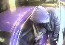 Security footage of a suspect brandishing a conducted energy weapon during a robbery attempt at a drive-thru ATM in Orillia on October 26, 2020. Sebastian Gaudino, 46, of Minden Hills Township was arrested by police on October 30, 2020 and faces three charges. (Police-supplied photo)