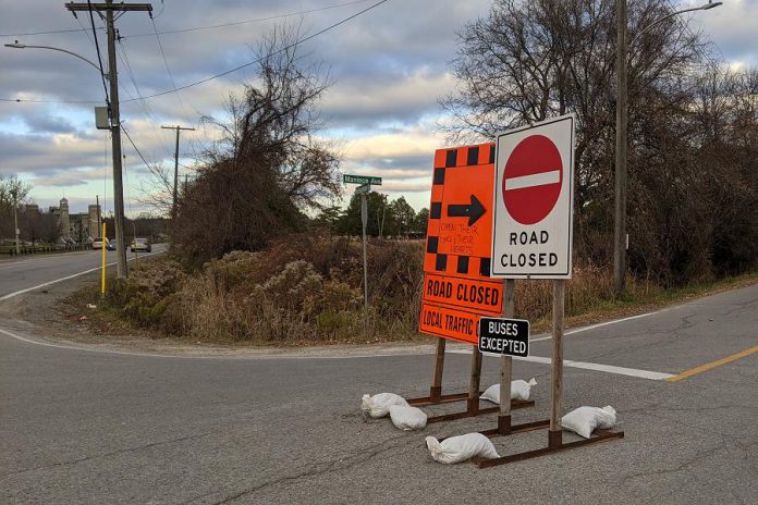 Maniece Avenue at Ashburnham Drive in Peterborough's East City. The road is one of three connecting Ashburnham Drive to Television Road the City of Peterborough has closed to through traffic until Parks Canada completes construction of the Warsaw Swing Bridge on Parkhill Road East between Armour Road and Television Road in the spring of 2021. (Photo: Bruce Head / kawarthaNOW.com)