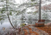 This photo of the season's first snow on Kasshabog Lake in Peterborough County is one of a series by Mike Quigg that was our top post on Instagram in October 2020. Mike's photos of fall on Kasshabog Lake also topped our Instagram in September. (Photo: Mike Quigg @_evidence_ / Instagram)