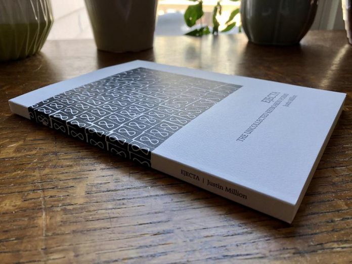 Justin Million's book "Ejecta: The Uncollected KEYBOARDS! Poems ", available from Apt 9 Press, contains 132 poems from Million's KEYBOARDS! events that were not collected by members of the audience at the end of the events. (Photo: Apt 9 Press)