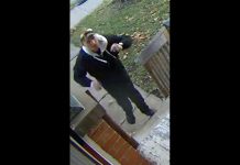 41-year-old Jason David Gerrow of Lindsay has been arrested and charged with theft after home video surveillance captured him allegedly stealing a package from the front porch of a Wellington Street home in Lindsay. (Police-supplied photo)