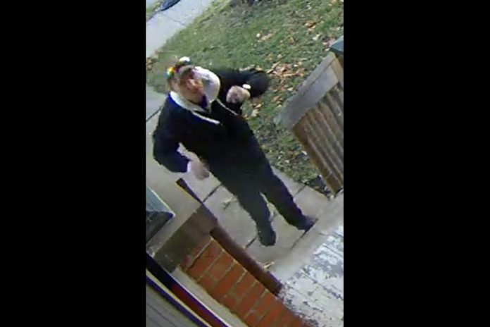41-year-old Jason David Gerrow of Lindsay has been arrested and charged with theft after home video surveillance captured him allegedly stealing a package from the front porch of a Wellington Street home in Lindsay. (Police-supplied photo)