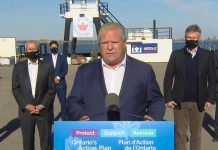On the heels of another record increase of COVID-19 cases in Ontario, Premier Doug Ford urges Ontarians to follow public health advice at a media conference at Heddle Shipyards in Hamilton on November 12, 2020. (CPAC screenshot)