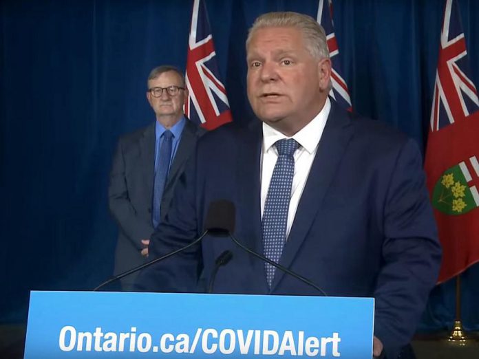 Ontario Premier Doug Ford announcing on November 19, 2020 at Queen's Park that more stringent public health measures will be introduced in the province on Friday, especially in the regions hardest hit by COVID-19. (Premier's Office screenshot)