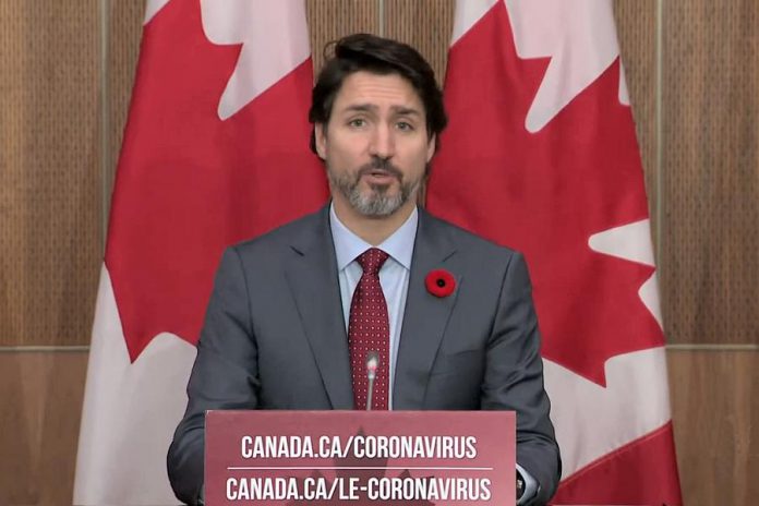 Prime Minister Justin Trudeau addresses the surge of COVID-19 cases across the country during a media conference on Parliament Hill on November 10, 2020. (CPAC screenshot)