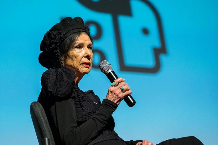  Legendary Abenaki documentarian and ReFrame 2020 special guest, Alanis Obomsawin, speaking at Showplace Performance Centre in downtown Peterborough in January 2020. While there will be no in-person events at the 2021 ReFrame Film Festival, the festival will still feature virtual filmmaker talks, panel discussions, workshops,  and more. (Photo: Matthew Hayes)