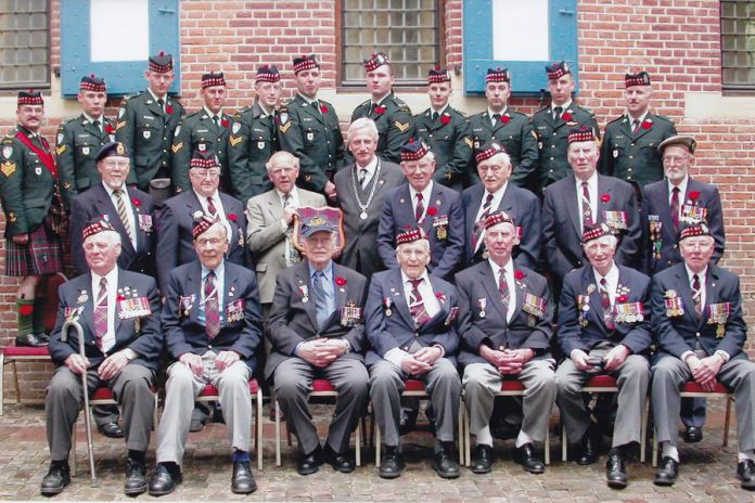 Joseph Sullivan (second row, second from right) with the Stormont, Dundas, and Glengarry Highlanders in Leesten, The Netherlands, for the 60th anniversary of Holland’s liberation in May 2005. (Photo courtesy of Joseph Sullivan)