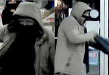 Photos from surveillance footage of a man who robbed a store on Armour Road in Peterborough the evening of December 15, 2020. (Police-supplied photos)