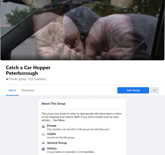"Catch a Car Hopper Peterborough" is a private Facebook group intended to help people who have been a victim of car hopping and vehicle theft. (Screenshot)