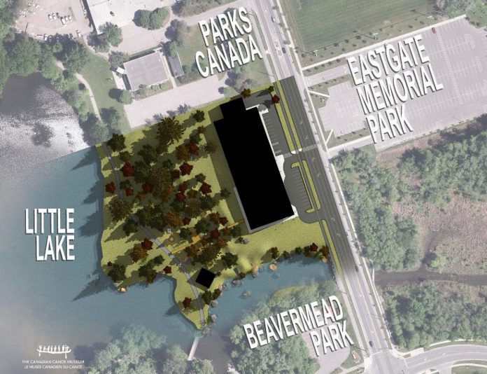 The new Canadian Canoe Museum will be located at 2077 Ashburnham Drive, north of Beavermead Park and south of Parks Canada's Trent-Severn Waterway head offices. The site is a short walk to the shores of Little Lake. (Graphic: Canadian Canoe Museum)