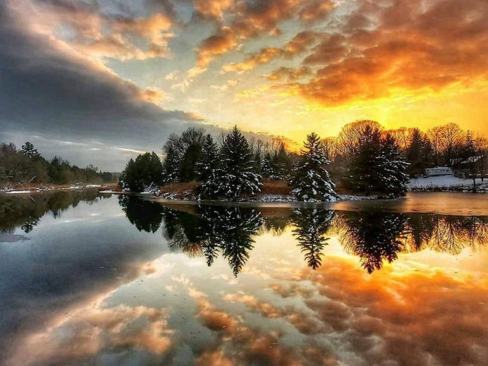 This photo by Kirk Hillsley of a late fall sunset on a Millbrook pond with evergreens dusted by snow was our top post on Instagram in November 2020, with almost 40,000 impressions and more than 1,300 likes. (Photo: Kirk Hillsley @kirkhillsley / Instagram)
