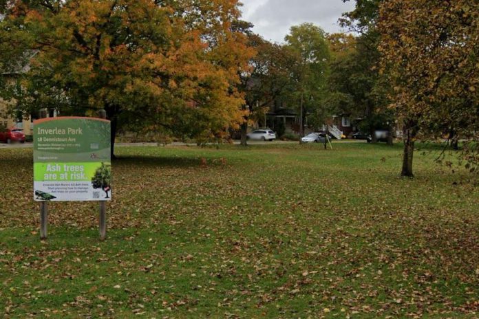 Located at 18 Dennistoun Avenue, Inverlea Park is named after the former residence of Robert Dennistoun, a Peterborough County judge from 1868 to 1886. The park property was acquired in 1894 by the Nicholls Park Trust, which transferred it to the city in 1938 with the proviso that the city agree to perpetually maintain the park and keep it as such. (Photo: Google Maps)