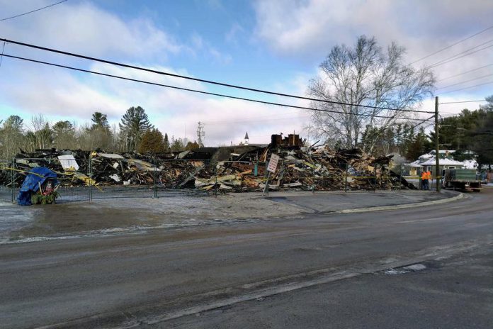 Sayers Foods in Apsley has been demolished after a fire devastated the family-owned grocery store on December 5, 2020, leaving many residents of the village and North Kawartha Township without access to a local grocery store. (Photo: North Kawartha Mayor Carolyn Amyotte / Facebook)