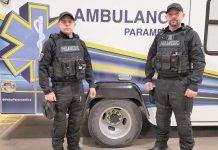 Two of the four members of the new Tactical Emergency Medical Support (TACMEDS) unit, who have been specially trained to provide on-the-spot care to police, victims, or others affected by a high-risk event. The unit will not be armed, but will be equipped with all the same protective equipment that tactical law enforcement officers have. (Photo courtesy of Peterborough Police Service)