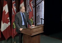 Adalsteinn Brown, the dean of the Dalla Lana School of Public Health at the University of Toronto, presenting updated COVID-19 modelling projections at a media conference at Queen's Park on January 12, 2021. (CPAC screenshot)