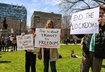An anti-lockdown protest at Queen's Park in Toronto on April 25, 2020. (Photo: Michael Swan)