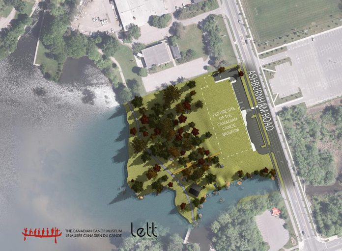 The site plan for the new Canadian Canoe Museum to be located in Peterborough's East City just north of Beavermead Park. The museum is purchasing the Johnson property from the City of Peterborough for for $1,575,000. (Graphic: Canadian Canoe Museum / Lett Architects)