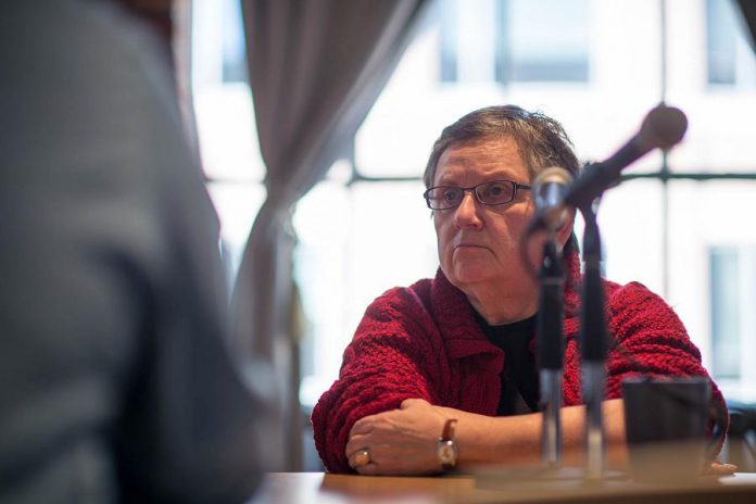 Renowed Toronto theatre critic and writer Lynn Slotkin participating in a theatre criticism roundtable hosted by Intermission Magazine in 2017. Slotkin's work has appeared in The Globe and Mail, the Toronto Star, Performance Magazine, How Theatre Educations, and the Hollywood Reporter, as well as on CBC and TV Ontario. (Photo: Dahlia Katz) 