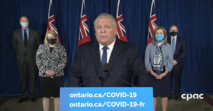 Ontario Premier Doug Ford announced a state of emergency for Ontario at a media conference at Queen's Park on January 12, 2021. (CPAC screenshot)