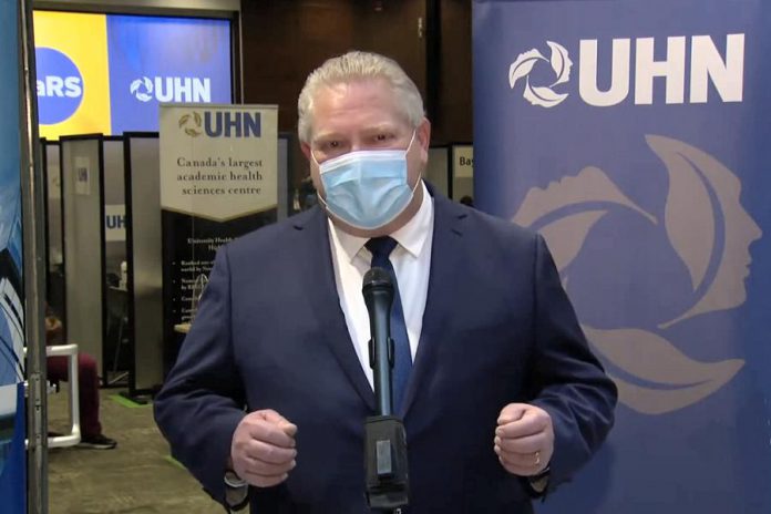 Premier Doug Ford responding to a reporter's question about whether students will return to school during a media conference on January 7, 2021. (CPAC screenshot)