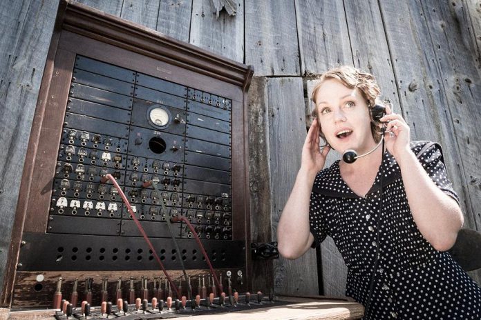 kawarthaNOW's arts and culture writer Sarah McNeilly performing as switchboard operator Alice Cameron  in 4th Line Theatre's 2018 production "Crow Hill: The Telephone Play", written by Ian McLachlan and Robert Winslow. It was one of the plays comprising 4th Line's Monologue Series in 2020. In this innovative approach to theatrical performance during the pandemic, an actor would call you at no charge to deliver a dramatic reading of one of 27 monologues from 4th Line's archive of plays. (Photo: Wayne Eardley / Brookside Studio)