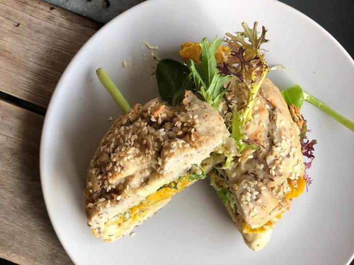 KitCoffee is now offering made-in-house gluten-free bagels as an alternative for any of their sandwiches and breakfast menu option. They've also launched a vegan, chickpea-based, scrambled egg breakfast sandwich. (Photo courtesy of KitCoffee)