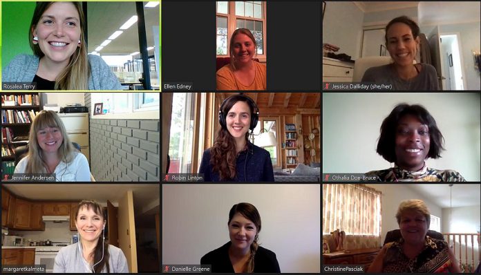 Rosalea Terry (top left), lead for the Innovation Cluster's Women Breaking Barriers program, in a Zoom session with some of the 10 female founders in the first cohort of the program. The next six-month cohort of Women Breaking Barriers begins on March 1, 2021, with applications for the next 10 female founders open until February 12. (Photo courtesy of Innovation Cluster)