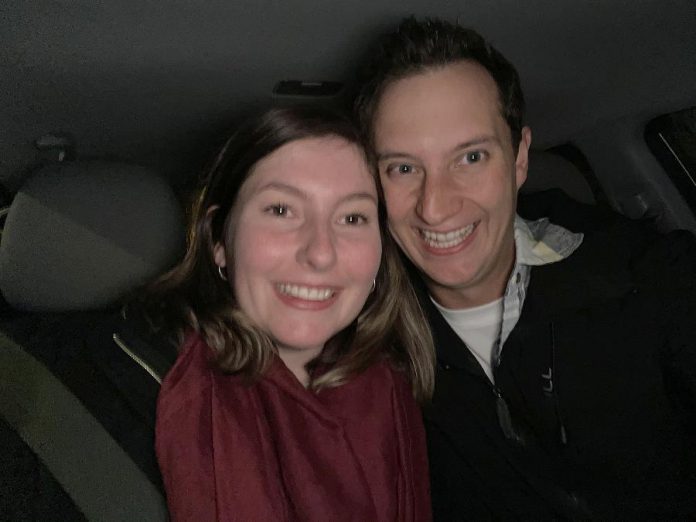 Matt and Jill were set up by family members in October 2020. The pair talked on Facebook for two weeks before meeting safely outside a Starbucks for their first date. (Supplied photo)